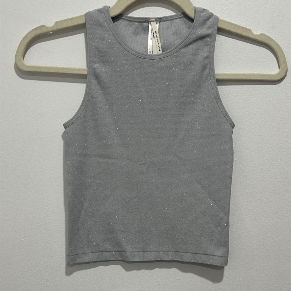 Anthropologie Silver-Gray Sparkle Ribbed Tank